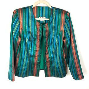 Vintage 80s Striped Holiday Christmas Green Jacket